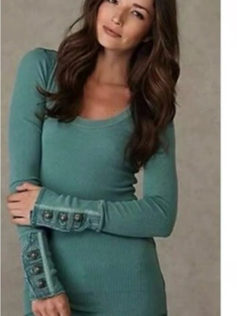 Read - Vintage Free People Motor Cuff Thermal Scoop Neck Ribbed Teal Top S